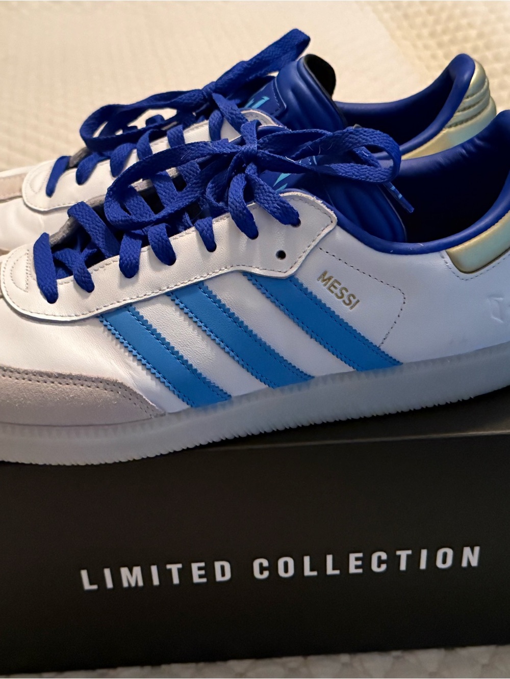 adidas Messi White & Blue Low-Top Sneakers